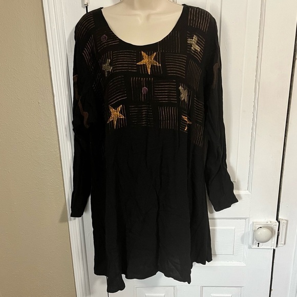 Bread Hand Printed Star Tunic Top Black One Size Lagenlook Art to Wear F2 - Picture 1 of 7